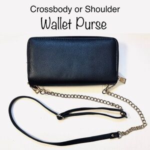 Black Faux Leather Crossbody Wallet Shoulder Purse Organizer Clutch